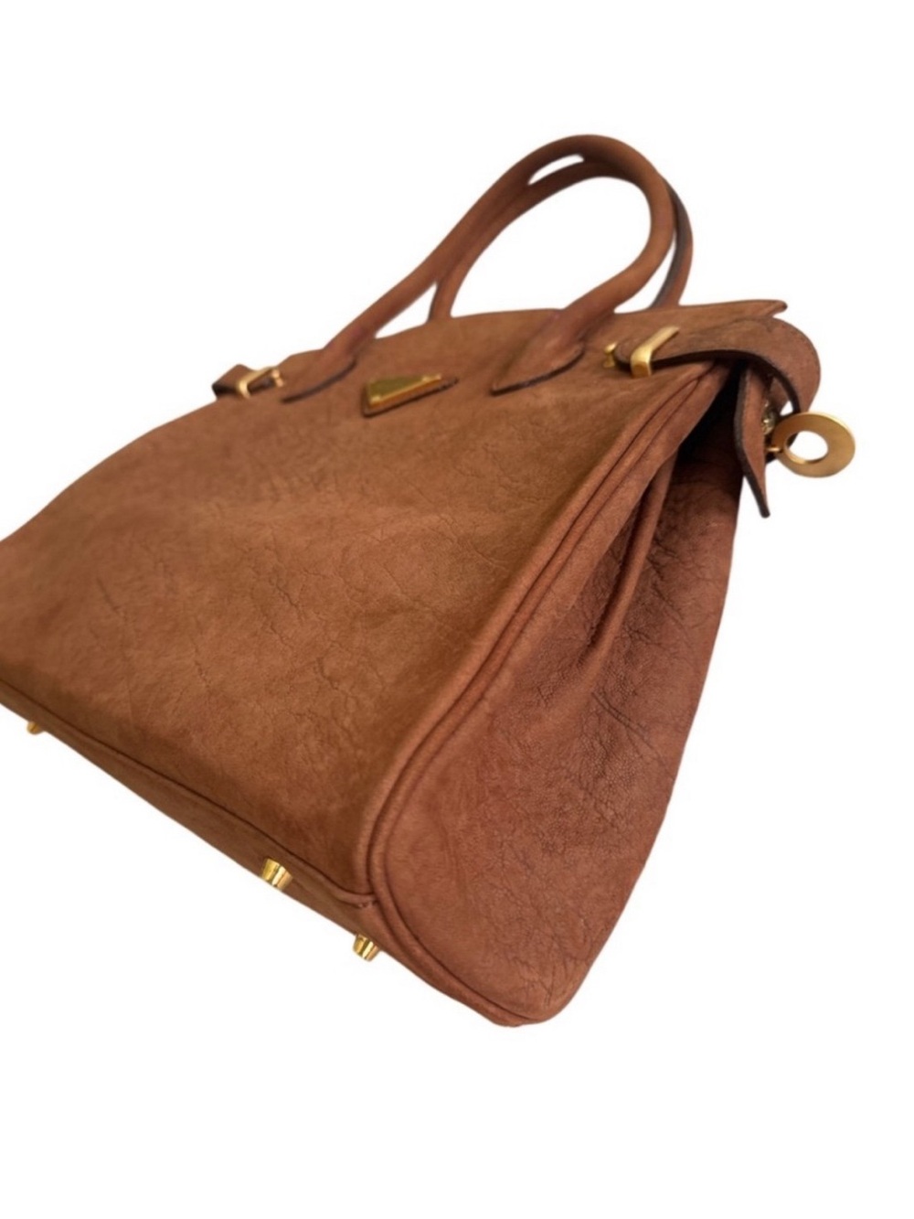 Anne Klein Brown Suede Tote Bag with Gold Trim - Classic Everyday - Picture 5 of 7